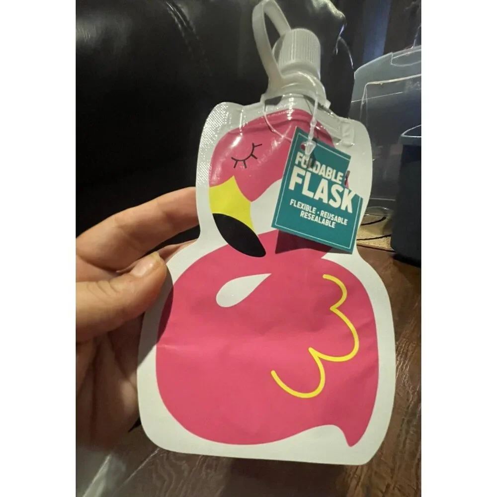 Tropical Pineapple & Flamingo Drinkware Set w Bottle Opener-Foldable Flask&Drink
